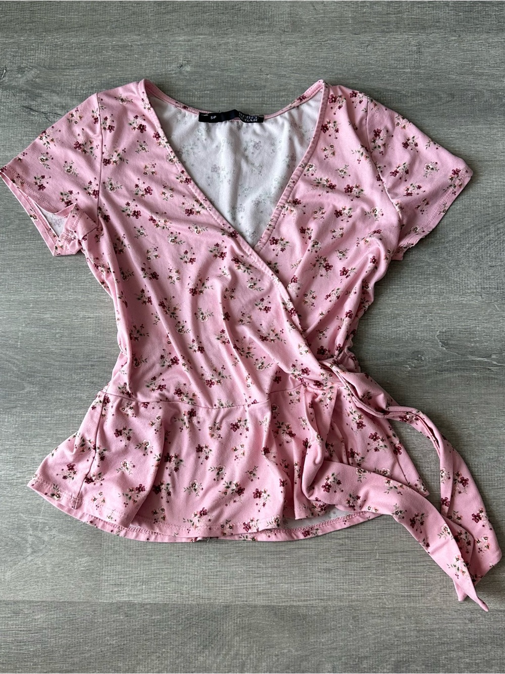 Vintage Rebel Sugar Pink Floral Wrap Peplum Top Made in Canada